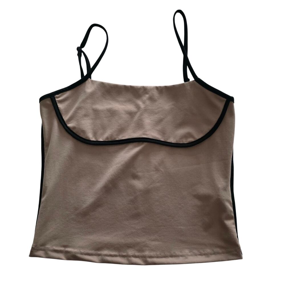 Shein Taupe Brown Black Cropped Tank Top Small Spaghetti Strap Basic Summer